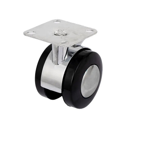 Heavy Duty Alloy Swivel Office Chair Casters With Brakes Twin Wheel Plate Caster 2 Inch Black Durable Plastic Core Smooth Glide 70mm By 50mm For Desk Chairs, showing top and side view