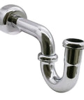 Victorian Pedestal Lavatory Kit With Cross Handles In Polished Nickel For Freestanding Sinks Includes Supply Line Risers P Trap Decorative Flanges And Cross Handle Angle Stops For Easy Classic Bathroom Upgrade, showing polished nickel P-trap.