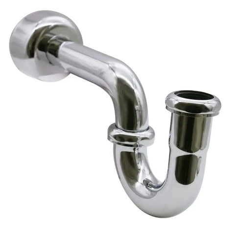 Victorian Pedestal Lavatory Kit With Cross Handles In Polished Nickel For Freestanding Sinks Includes Supply Line Risers P Trap Decorative Flanges And Cross Handle Angle Stops For Easy Classic Bathroom Upgrade, showing polished nickel P-trap.