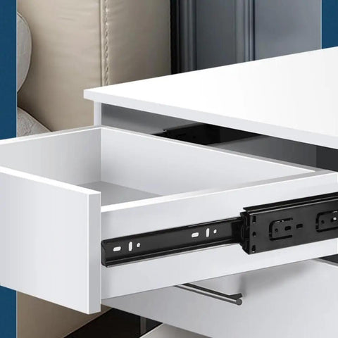 Heavy Duty Silent Telescopic Drawer Slides For Wardrobe Cabinets And Tables Smooth Glide Extension Rails For Keyboard Drawers And Furniture Storage Durable Multi Purpose Hardware Repair Kit For Home And Office Easy Install black steel slide on white drawer
