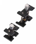 Two Piece Watch Movement Holder Kit With Non Slip Fixed Base and Plastic Repair Tool in black, side by side on white background.