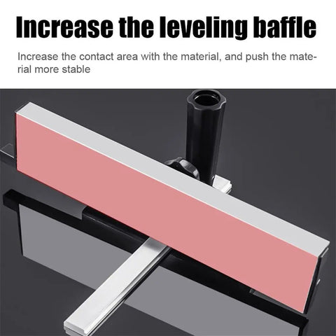 Heavy Duty Adjustable Universal Aluminum Miter Gauge Fence System With Rock Solid Angle Plate Ruler And Easy Grip Push Block, leveling baffle detail.
