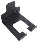 Beefy Stainless Steel Garden Power Tool Wall Rack With Lockdown Multi Grip Hooks And Waterproof Finish For Home Outdoor Trimmers Complete Garage Storage close-up view of black wall mount tool holder.
