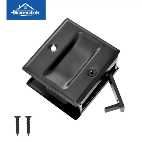 Black Sliding Pocket Door Pull Handle with screws for passage doors, 2-3/4 by 2-1/2 inch size, easy grip, no switch plate