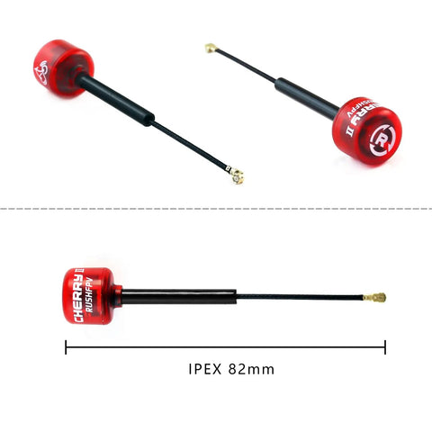 Cherry2 FPV 5.8G Antenna IPEX UFL RHCP LDS for FPV Quadcopter Racing Drone 82CM Long Range Antenna with red caps and 82mm size.