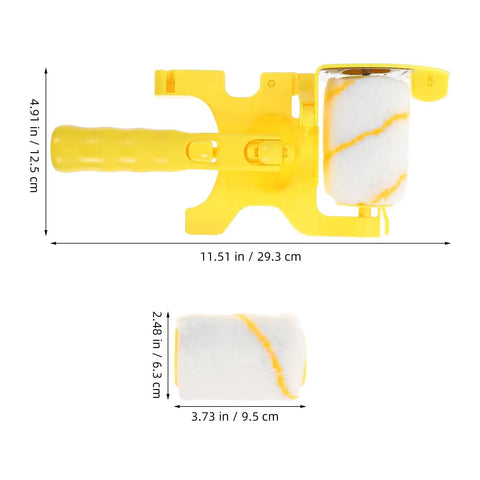 Pro Paint Edger Roller Kit with Extension Pole and Replacement Brush for Sleek Baseboard and Trim Lines, yellow roller with handle.