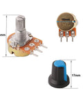 10Pcs Premium Linear Rotary Potentiometer Kit With Knob Cap Three Terminal Top Adjustment Potentiometers For Arduino B1K B2K B5K