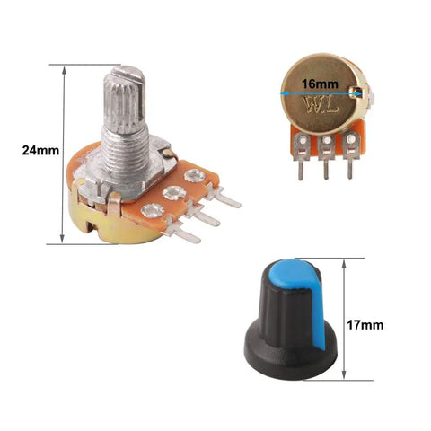 10Pcs Premium Linear Rotary Potentiometer Kit With Knob Cap Three Terminal Top Adjustment Potentiometers For Arduino B1K B2K B5K