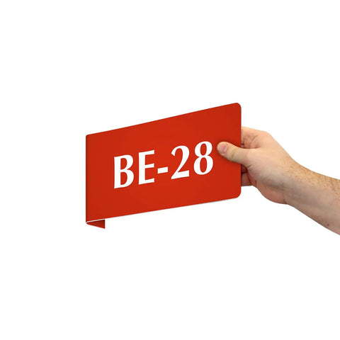 Heavy Duty Horizontal Warehouse Aisle Signs Custom Engraved L Shaped Rack Markers With Kickass Durable ABS Plastic Build Pre Drilled Mounting Holes Ready To Hang Made In Usa, red sign BE-28