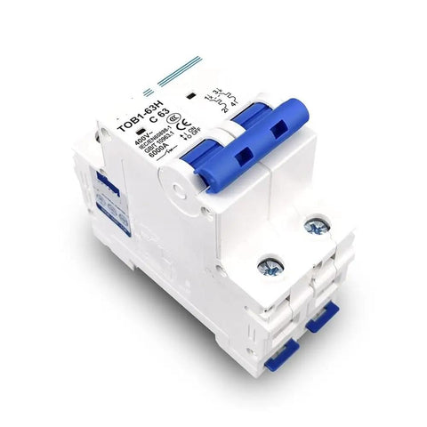 Rock Solid 2 Pole MCB Arc Fault Circuit Breaker 16 Amp 400 Volt AC Switch C Type Electric Protector view from side.