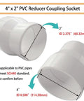 Image of PVC Reducer Coupling Socket To Socket 4 Inch By 2 Inch Schedule 40 DWV Pipe Fittings White Slip Socket Connectors