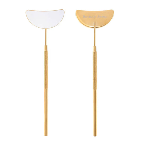 Half Moon Lash Mirror For Eyelash Extensions Large Viewing Window High Definition Clarity Easy To Use Tool For Precise Lashes Fits All Eye Shapes Remove Protective Film Before Use gold stainless steel mirror front and back