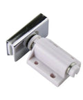 Soft Close Cabinet Door Hardware Kit With Glass Clips, suction closer detail, white and metal components for kitchen cabinets
