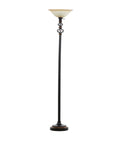Antique Style Torchiere Floor Lamp In Black Finish Tall Standing Lighting For Living Room Solid Iron With Glass And Polystone Accents