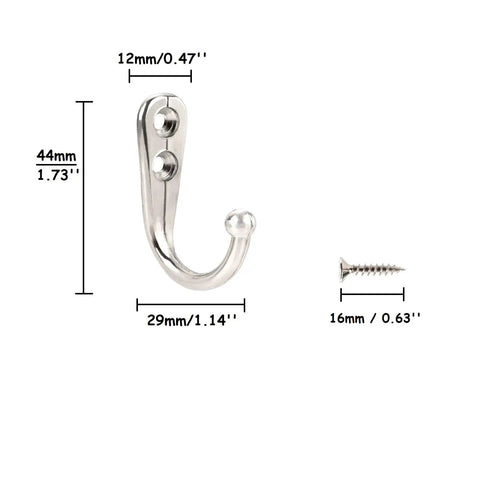 12 Pack Chrome Coat Hooks Wall Mount Small Single Hanger Hooks For Hanging Clothes Jackets Towels Hats Keys Bags Cups Umbrellas And More Durable Zinc Alloy Rustproof Silver Finish Great For Organizing Everyday Essentials Workhorse Utility Hooks with measurements