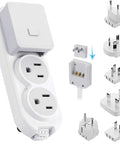 Travel Ready Compact Power Strip With USB Type C Port And Grounded USB Port, Surge Protector, Two US Outlets, Worldwide Plug Adapter