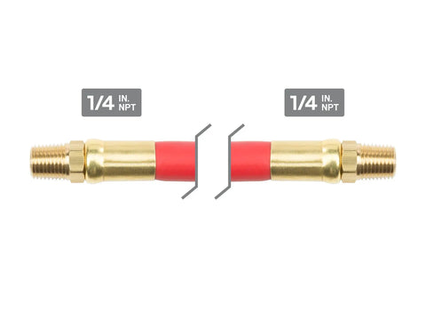 Detail of Three Eighth Inch ID Six Foot Hybrid Lead In Air Hose With 300 PSI Rating Brass Connectors and 1/4 in. NPT male ends