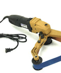 Badass Bbs-40a Pipe Polisher And Grinder Including 100 Sanding Belts Kit Variable Speed Belt Sander, tool with blue sanding belt.