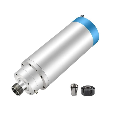 5.5kW Water Cooled ER20 CNC Spindle For 220V And 380V Systems, 125mm Shaft, 24,000 RPM shown with components