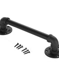 11 Inch Pipe Barn Door Handle Black Rustic Industrial Grab Bar Towel Bar Handrail And Pull For Stairs Gate And Garage Heavy Duty Cast Iron Durable With Round Base And Frosted Black Finish For Everyday Home Use.