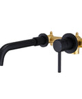 Matte Black Wall Mount Bathroom Faucet With Single Handle 360 Degree Swivel Long Spout Solid Brass Construction Dual Purpose