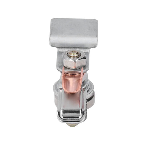 Heavy Duty 200 Amp Magnetic Welding Ground Clamp With RunOn Tab And Brass Nose Connector For Secure Arc Starts, close-up view of clamp's brass connector.