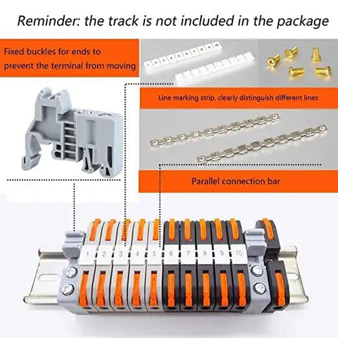 Plug In DIN Rail Terminal Blocks For Easy Screwless Wire Insertion Universal Compact Connector Set Designed For 35mm DIN Rails