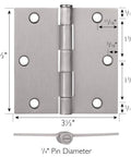 Design House 3-pack interior door hinges, 3.5 x 3.5 inches, satin nickel, square-corner, heavy-duty steel
