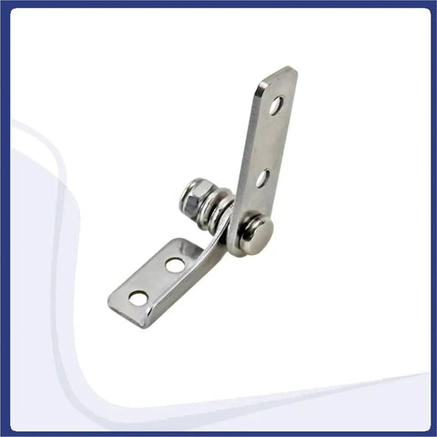 304 stainless steel damping hinge with mounting plates, left-hand, adjustable torque 0.4 N·m, angled side view (1 pc).