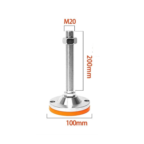 Heavy Duty Leveling Feet Four Pack Nonslip Adjustable Screw Legs, 200mm tall, with stainless steel and orange rubber base.
