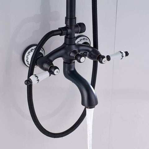 UMJIGF Shower System with Hot and Cold Water Shower Combo Set Multifunction Double Handles Shower Faucet Set with Shower Head detail with flowing water.