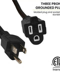 Three prong grounded plug connection for 50 Foot Heavy Duty Extension Cord 14 Gauge 3 Wire Black Outdoor SJTW Rated.