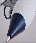 Close-up of metal LED suspension fixture from Airplane Shape Three Light Pendant For Kids Room, showing tip detail.