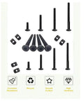 32 Piece M6 Hex Bolts And Socket Nuts Replacement Kit For Beds, Furniture, Headboards And Cribs Includes 12 16 25 35 45 55 65 75 Mm Bolts And 32 Nuts, Durable Carbon Steel, Hex Drive, No Fuss Easy Install displayed with corrosion resistance and high hardness icons.