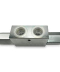 Top view of Beefy Double Pilot Operated Check Valve for Hydraulic Systems Three Quarter Inch NPT, Zinc Plated Steel, Heavy Duty.