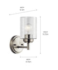 Winslow 9.25 Inch Wall Sconce In Brushed Nickel With Clear Seeded Glass 1 Light Modern Wall Mount Fixture dimensions diagram