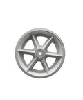 Front view of 6 Inch Semi Steel Cast Iron V Groove Wheel With Roller Bearing 1200 Pound Capacity Built For Real Heavy Duty Use In Carts Rails