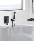 Roman Tub Filler Faucet With Waterfall Spout, Wall Mounted Single Handle Bathtub Shower Kit With Hand Shower in matte black