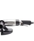 Rugged 7 Inch Pneumatic Angle Grinder, Air Powered Heavy Duty Hand Tool For Metal Grinding And Polishing, Heavy Hitter Shop Workhorse Delivering Real Deal Torque And Smooth Operation Daily, side view showing black and silver design.