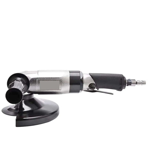 Rugged 7 Inch Pneumatic Angle Grinder, Air Powered Heavy Duty Hand Tool For Metal Grinding And Polishing, Heavy Hitter Shop Workhorse Delivering Real Deal Torque And Smooth Operation Daily, side view showing black and silver design.