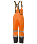 Hi Viz Ripstop Waterproof Bib Pants For Men With Reflective Safety Strips, Rain Gear Overalls, High Visibility Orange with Black Straps