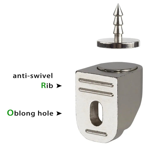 Premium Four Piece Magnetic Cabinet Door Catch Kit With Durable Iron Spur Mount And Classic Nickel Finish Effortless Tool Install For Cupboards And Drawers Hella Strong Hold Smooth Quiet Cabinet Latch with anti-swivel rib and oblong hole.