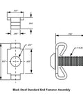 Diagram of 1/4-20 End Fastener And Screw Hardware Combo for aluminum extrusion T slot 90 degree joint connector kit dimensions.