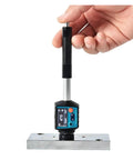 No Sweat Heavy Duty Digital Metal Hardness Tester Portable Leeb Scale Instrument measuring steel hardness with OLED display.