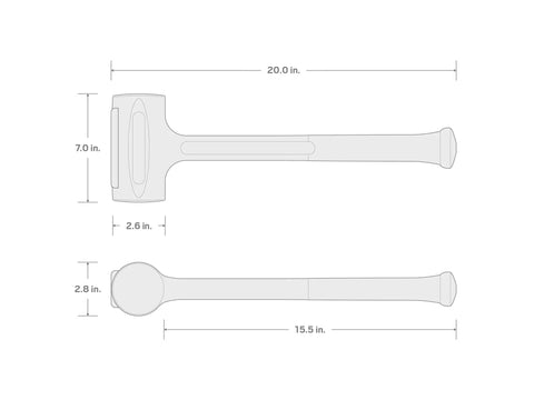 Diagram showing dimensions of 88 Oz Dead Blow Sledge Hammer With Steel Shot Inside For Less Rebound And Maximum Control, Made In USA