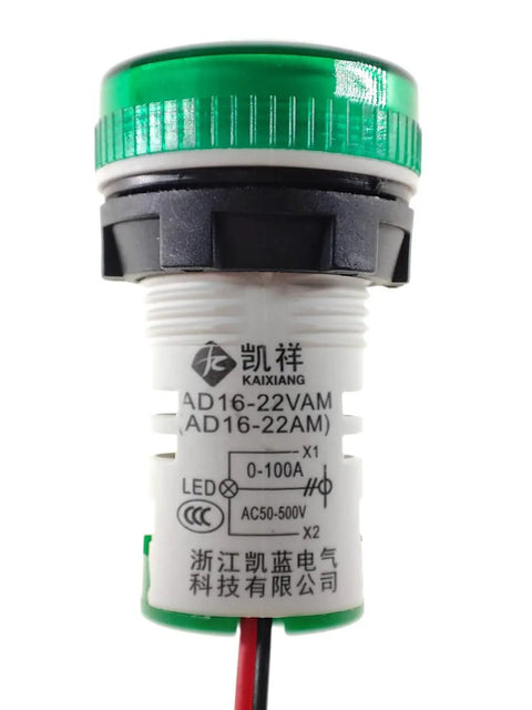 Three Piece AC Current And Voltage Indicator With Two Digit LED Display, 22mm Round Head, green multifunction meter for panels