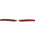 Sleek Red Rear Bumper Reflectors For Tesla Model 3 2017 Through 2022 Clean Lines Left And Right Turn Markers Replace Lens Trim Oem 1077406-00-F And 1077407-00-F, two angled red lens trim pieces.