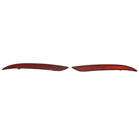 Sleek Red Rear Bumper Reflectors For Tesla Model 3 2017 Through 2022 Clean Lines Left And Right Turn Markers Replace Lens Trim Oem 1077406-00-F And 1077407-00-F, two angled red lens trim pieces.