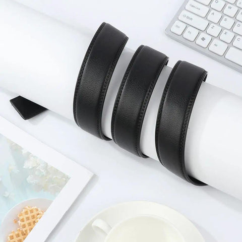 Black No Buckle Belt Strap for Men PU Durable Waistband Replacement, Adjustable Length 110 to 130 cm, 3.5 cm Wide, Easy Slip On Comfort, Everyday Wear Ready