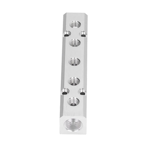Pneumatic Manifold Air Distribution Block Made From Aluminum Alloy For Air Compressors, Heavy Duty Construction, multiple air ports visible